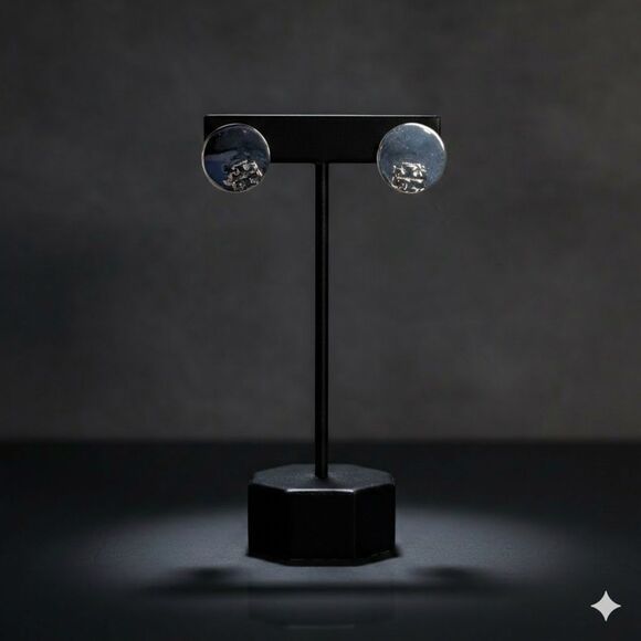 Tory Burch Jewelry - Tory Burch silver disk Icon stud earrings